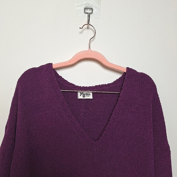 Show Me Your Mumu Hug Me Oversized V Neck Sweater in Purple Ultraviolet Knit - Picture 6 of 10